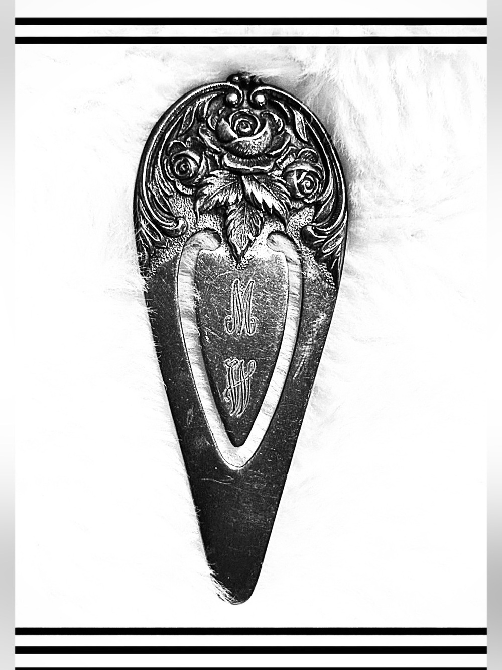 Sterling Silver Heart Bookmark Pendant with Ornate Floral Design